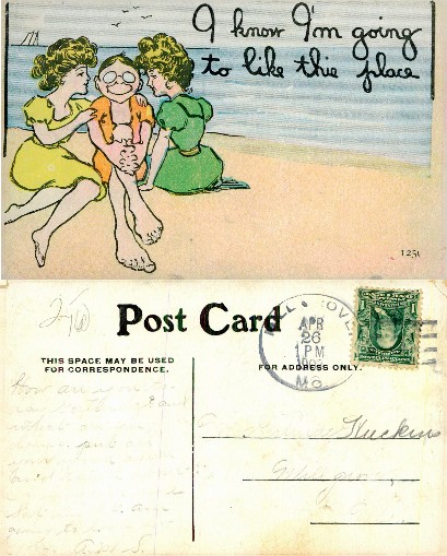 Comic Beach Scene with Three People
