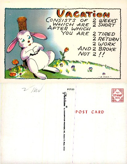 Tired Rabbit Humorous Vacation Card
