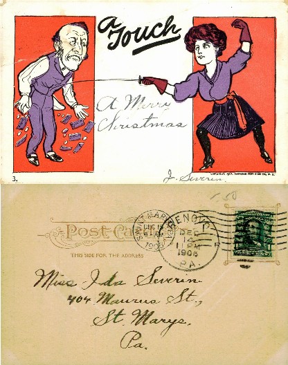 Woman Fencing Man for Money Christmas