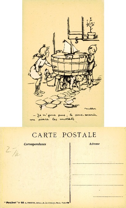 Children playing with toy boat in a tub