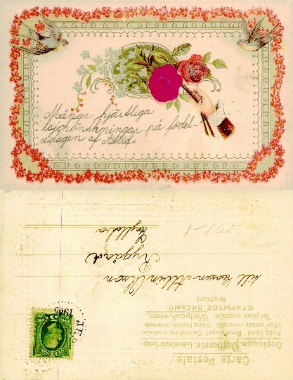 Decorative Birthday Card with Flowers & Birds