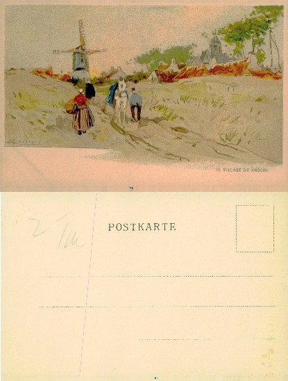 Village Scene with Windmill and Figures