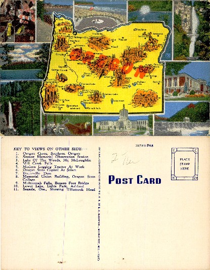 Pictorial Map of Oregon with Scenic Insets
