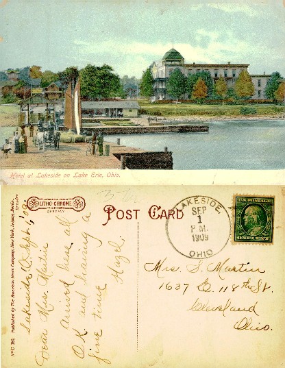Hotel and pier on Lake Erie at Lakeside