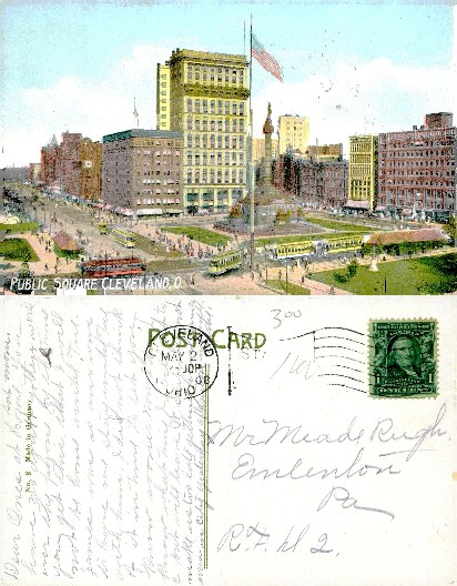 Public Square with Streetcars and Monument