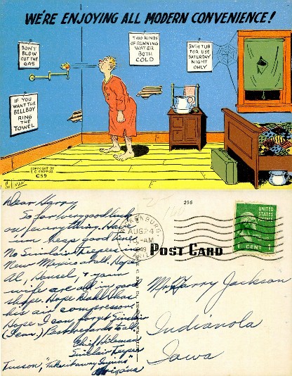Cartoon of Man with Primitive Hotel Room