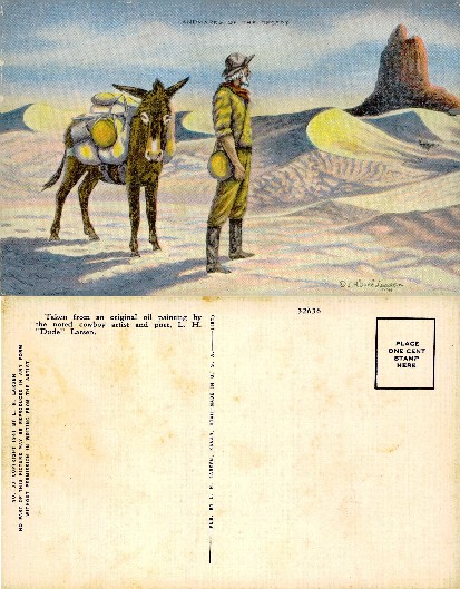 Prospector with Burro in Desert Landscape