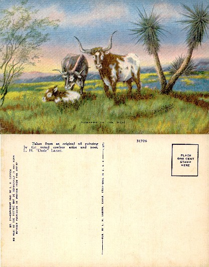 Longhorn Cattle with Calf in Western Landscape