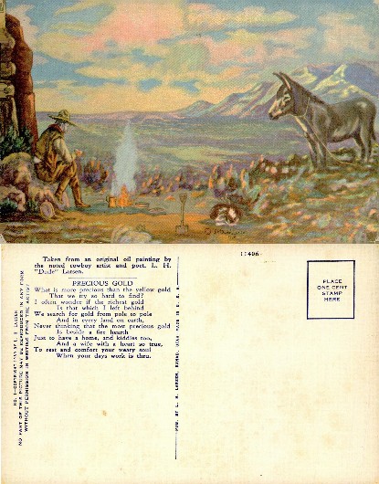 Cowboy and Burro at Campfire in Mountains