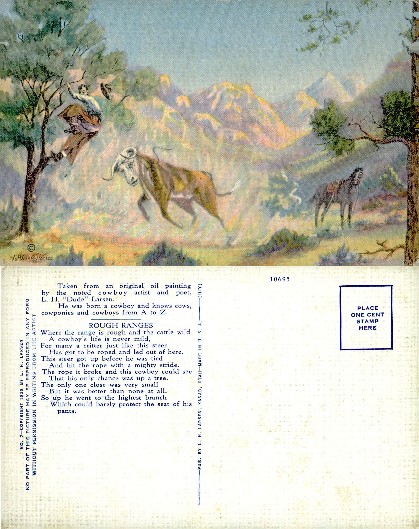 Cowboy in Tree, Bull, Mountains