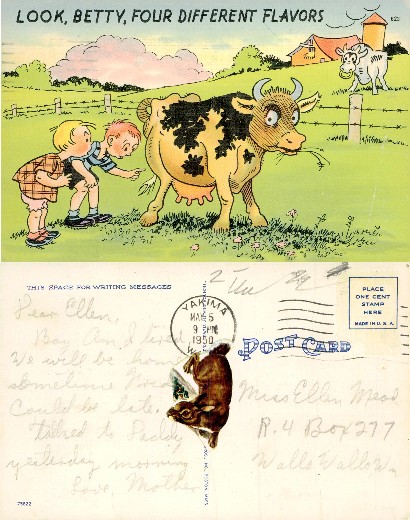 Children and Cow with Humorous Caption