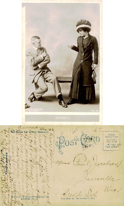 Woman 'Stinging' Man Humorous Pose