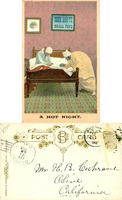 Couple searching bed for disturbance