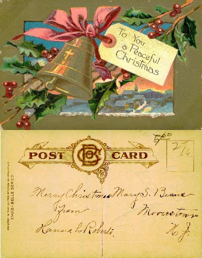 Christmas Bell, Holly, and Snowy Village