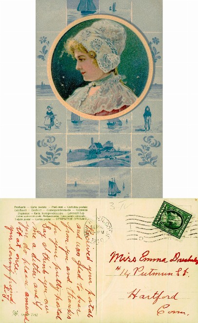 Woman in Dutch Costume on Tile Background