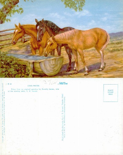 Three Horses Drinking at Trough