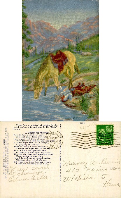 Cowboy and Horse Drinking from Stream