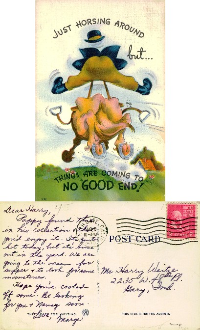 Humorous Person Upside Down on Horse