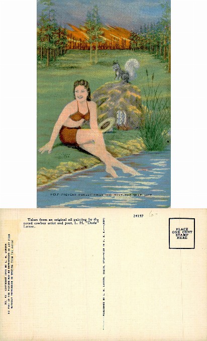 Woman by Stream, Forest Fire in Background