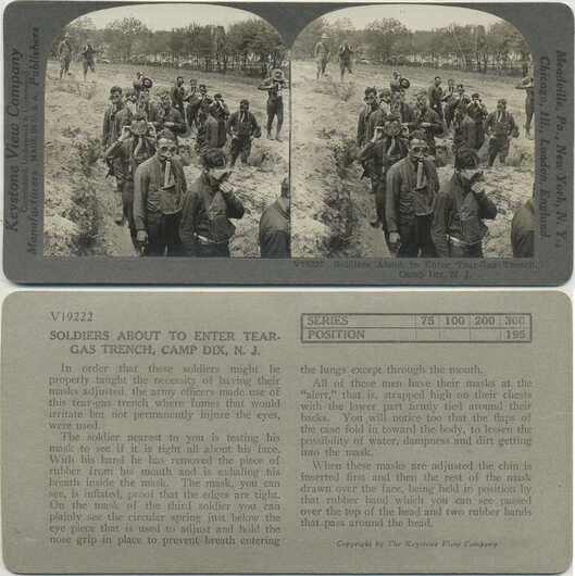 Soldiers in Gas Masks at Trench Camp