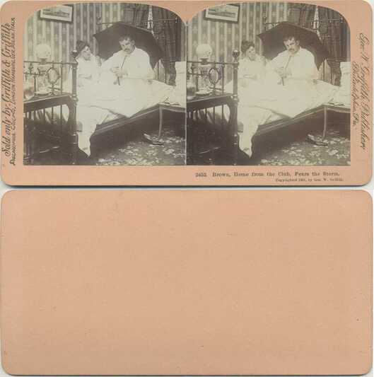 Humorous Man with Umbrella in Bed