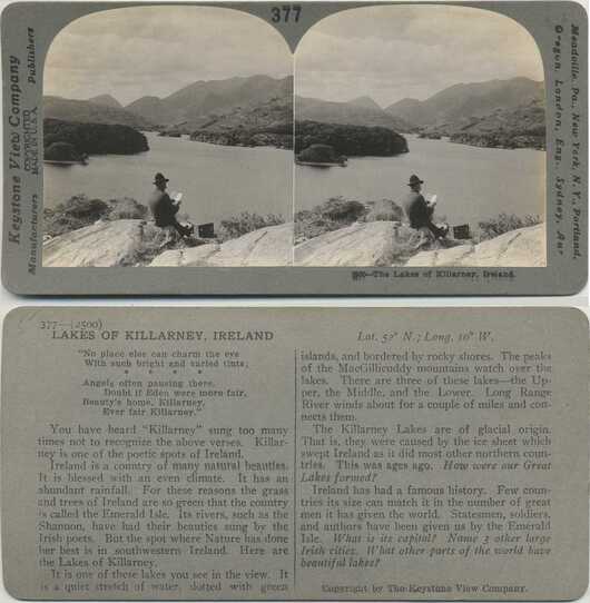 Lakes of Killarney panorama with reader