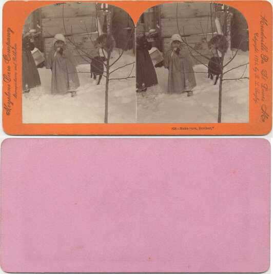 Children, Raccoon, and Telescope in Snow
