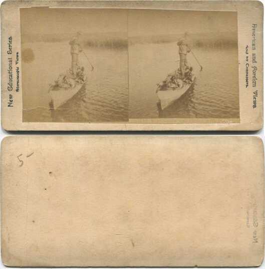 Man Poling Canoe Loaded with Lilies