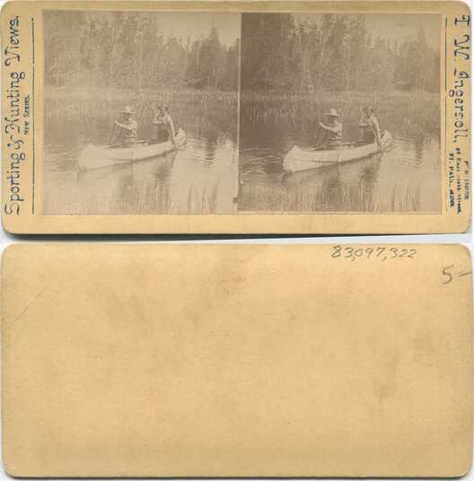 Two paddlers in canoe, swamp
