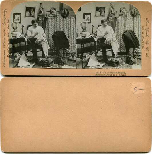 Man Sewing, Women Peeking