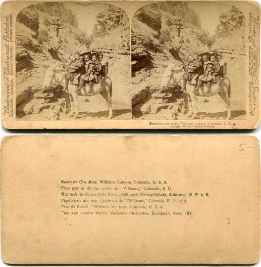 Children riding burro in canyon