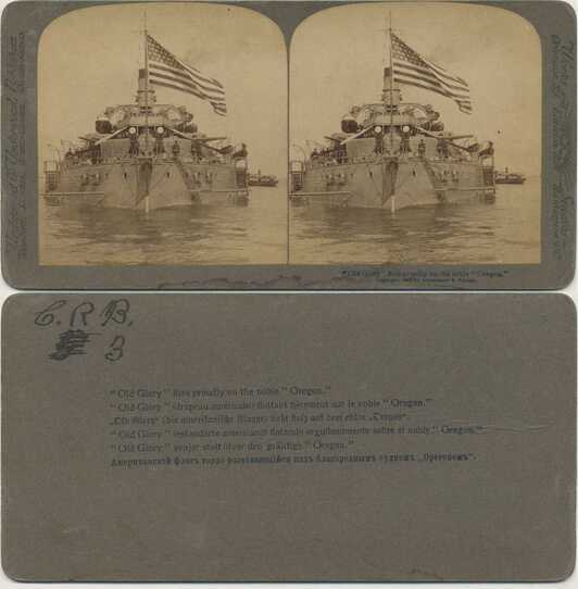 Battleship USS Oregon with Flag