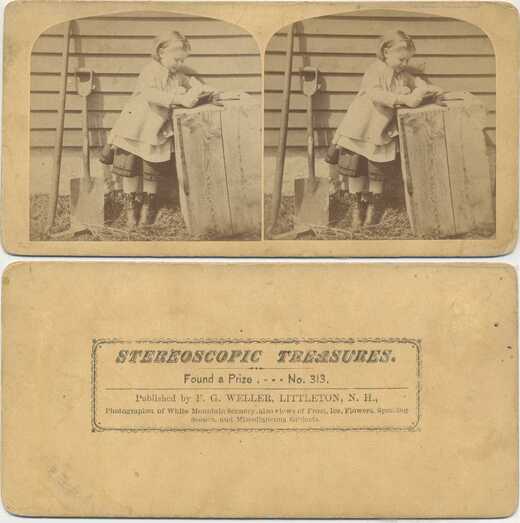 Child Leaning on Box Outdoors