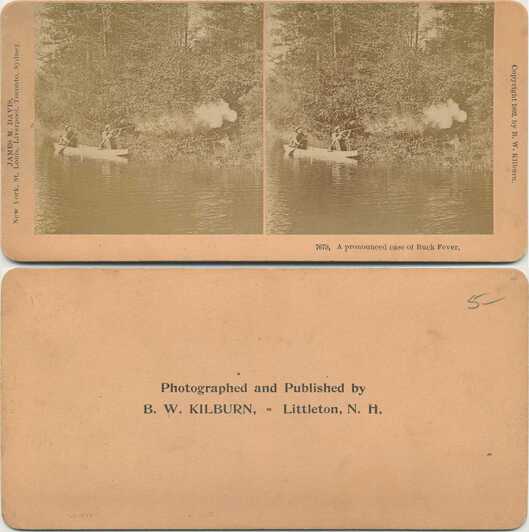 Hunters in Canoe Firing Rifle