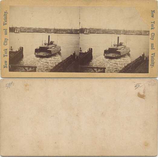 Ferry Boat on Water with City Skyline