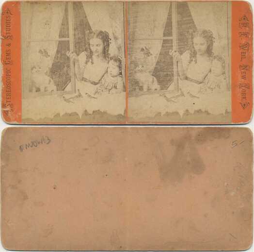 Two Girls at Window with Cat and Birds