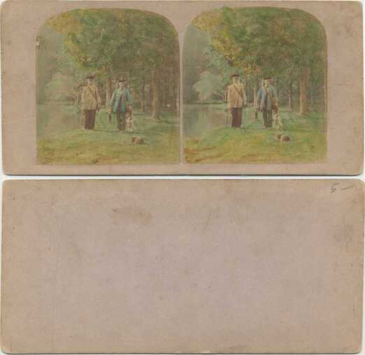 Men with Dogs in Wooded Landscape