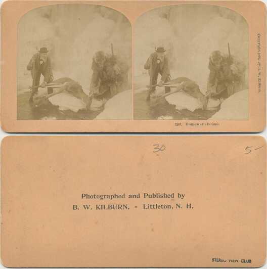 Hunters with downed deer in winter