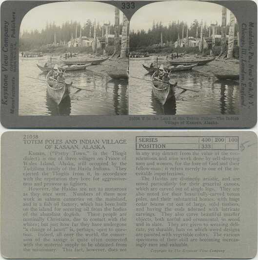Totem Poles and Indian Village, Canoes