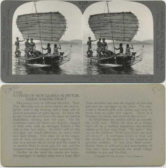 New Guinea Sailing Craft with Natives
