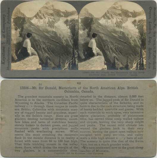 Mt. Sir Donald with woman and glaciers