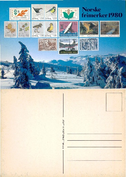 Norwegian Stamps on Winter Landscape