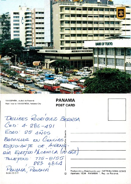 Vintage Panama City Postcard - Via España Street Scene with Bank of Tokyo