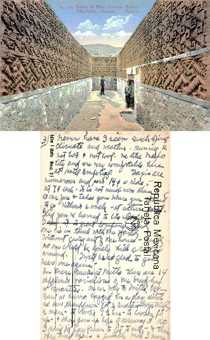 Passage at Mitla Ruins with 2 men