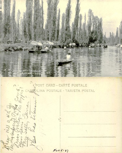 Boats on Canal, Tall Trees Lining Banks